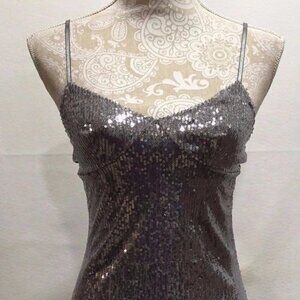 Anthropologie Silence + Noise Spaghetti Strap Gray Silver Sequin Party Dress XS